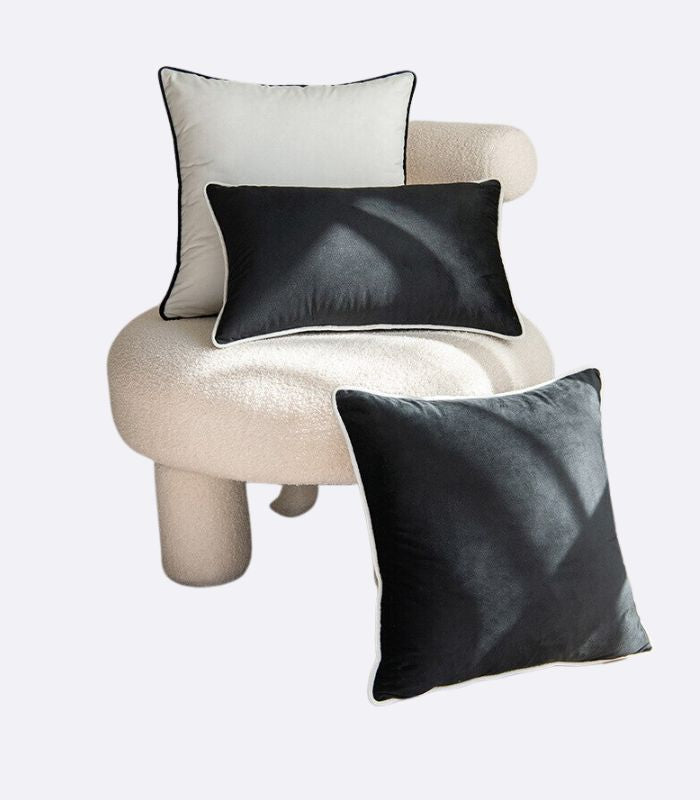 Camillo Cushion Cover Black and White Velvet with Pipping