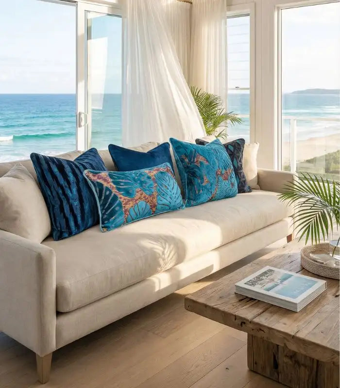 Velvet Floral Garden Cushion Cover Velvet Embroidery Blue