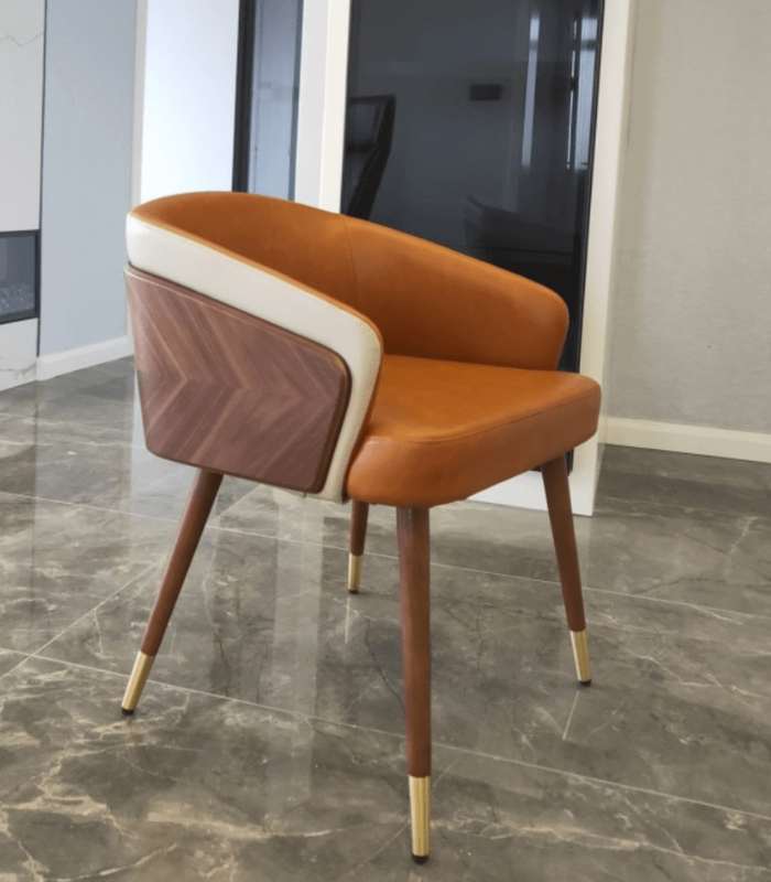 Hollyfield Modern Wood & Leather Dining Armchair 70cm