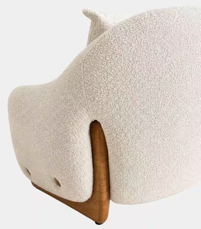 Modern Sculptural Lounge Chair – Contemporary Ash Wood & Bouclé Design