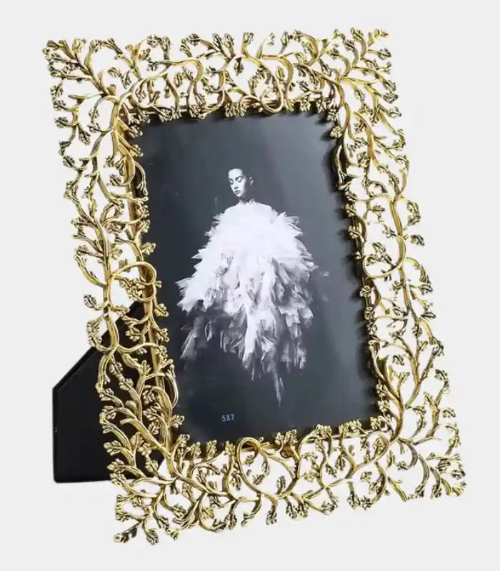 Picture Frame Golden Leaves Metal Photo Frame