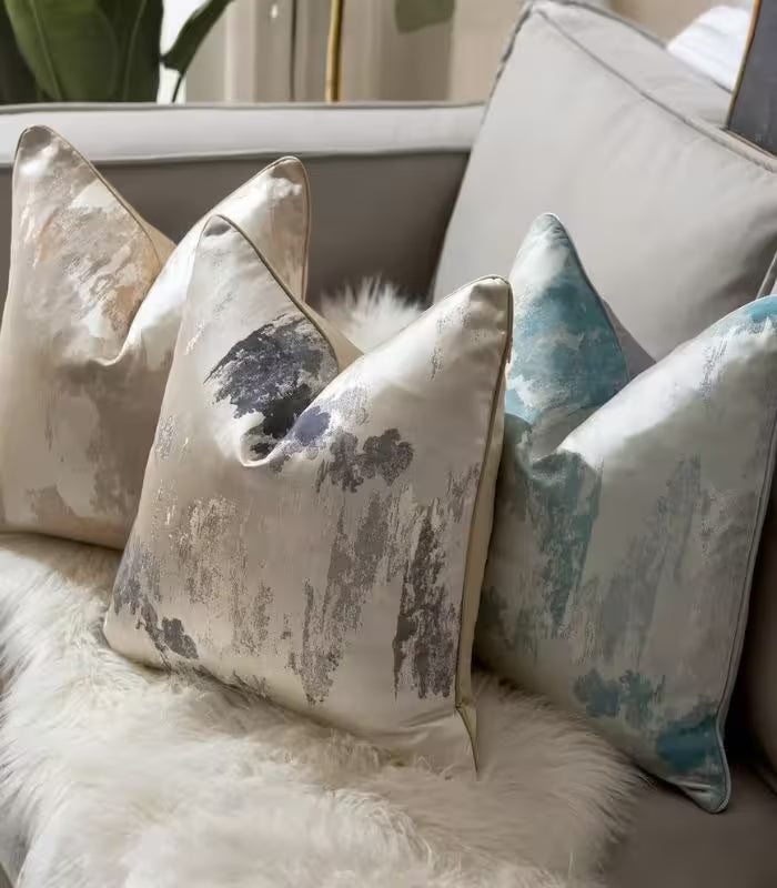 Ethereal Brushstroke Accent Pillow Cover | Handcrafted Metallic Detail Cushion