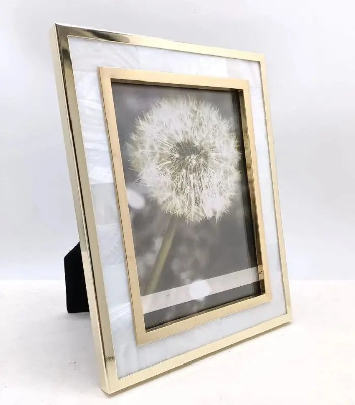 Picture Frame White Shell in Gold Frame 22.5 cm