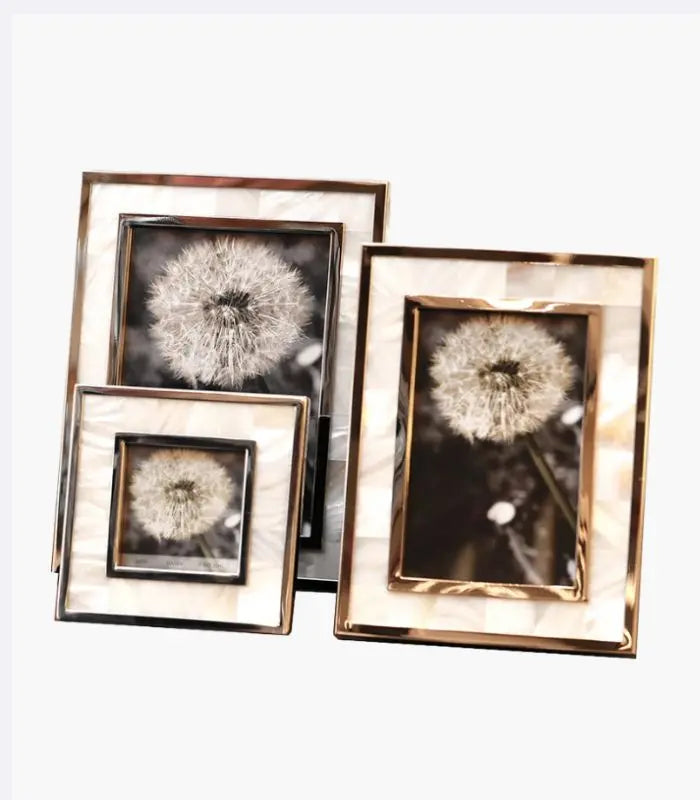 Picture Frame White Shell in Gold Frame 22.5 cm