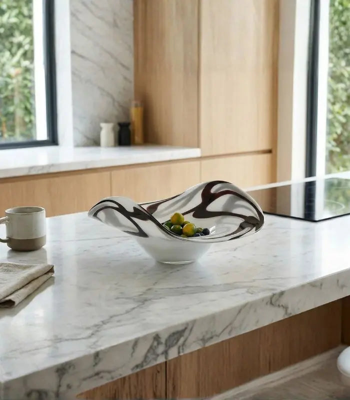 Decorative Bowl Artisanal Swirl Pattern - Modern Centerpiece Glass 33 cm