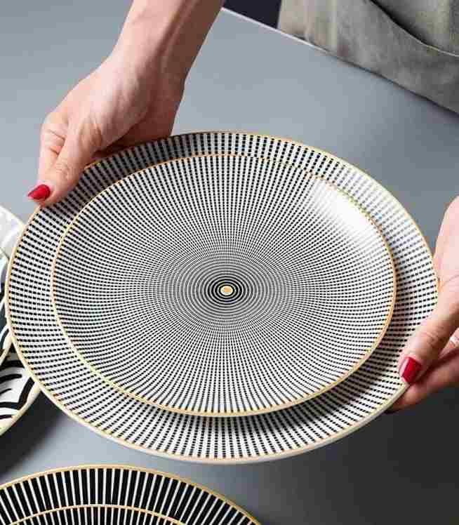 Tableware Porcelain Plates Black White