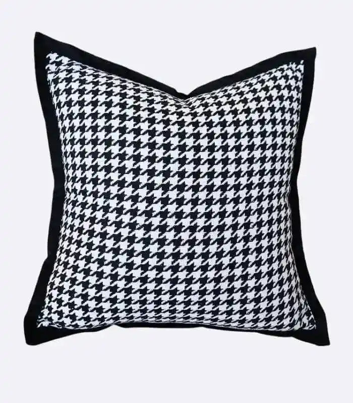 Houndstooth Pattern Cushion Cover Black & White Linen Cotton