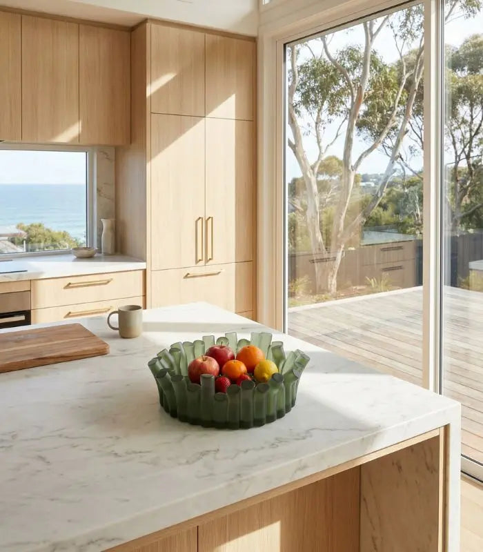 Bamboo Grove Decorative Bowl – Sculptural Resin Design Green 33 cm