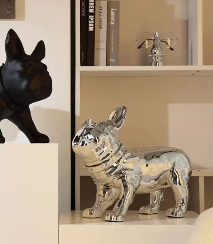 Silver French Bulldog Decorative Sculpture | Modern Home Accent Piece
