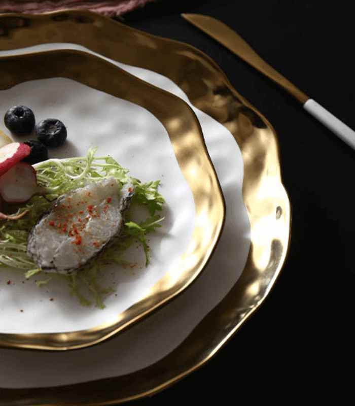 Gold Edge Porcelain Serving Platter Black & White 25cm