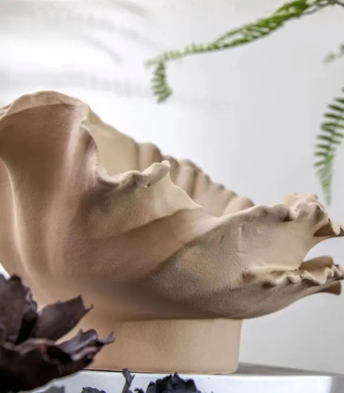 Royal Bloom Decorative Fruit Bowl - Handcrafted Wavy Ceramic Display Bowl 37.5 cm Beige