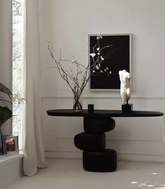 Saville Black Handcrafted Wooden Console Table | Rustic Modern Solid Wood Design