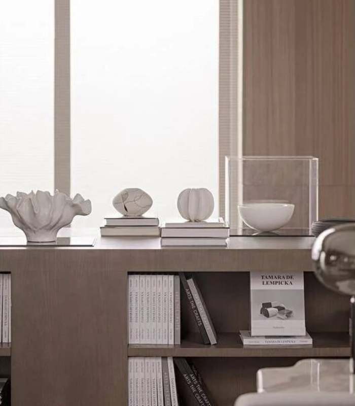 Centerpiece Bowl Vase with Rippled Design Large White Resin