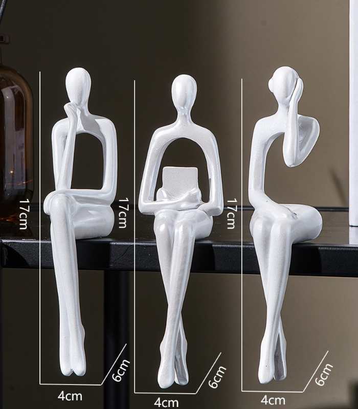 Set 3 Pcs Book Shelf Decor Figure Object Resin Flocking 17cm