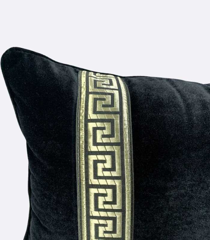 Greca Cushion Cover Pillow Cover Black Velvet Gold Embroidery 30x50cm