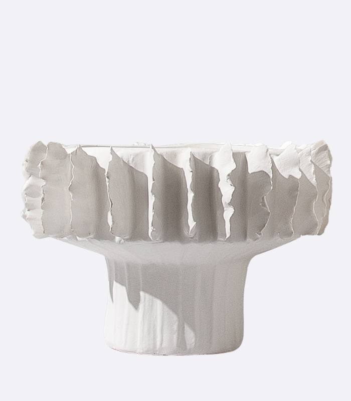 Ceramic Vase White Sculptural Ruffled Design