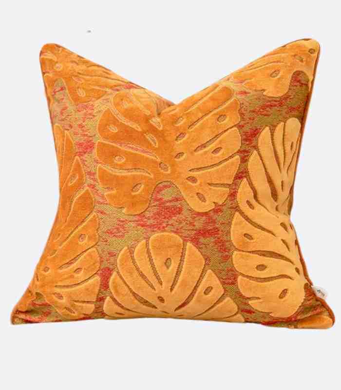 Velvet Floral Garden Cushion Cover Velvet Embroidery Orange