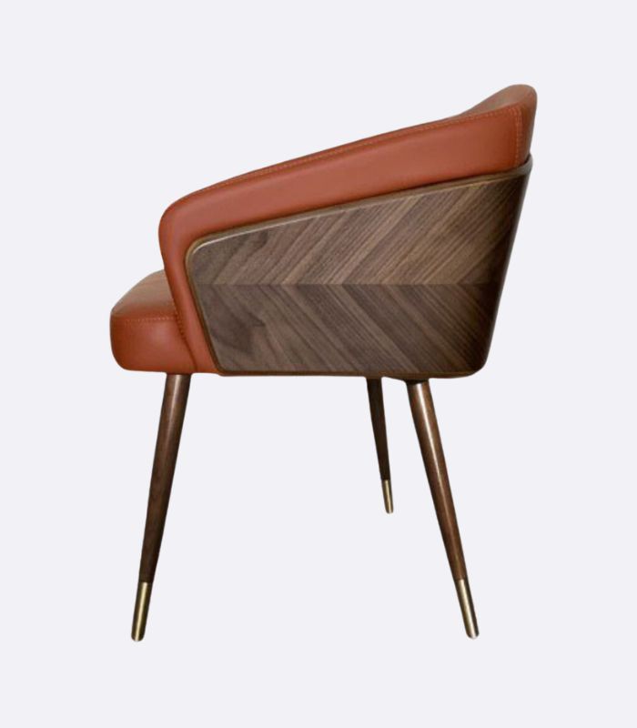 Hollyfield Modern Wood & Leather Dining Armchair 70cm