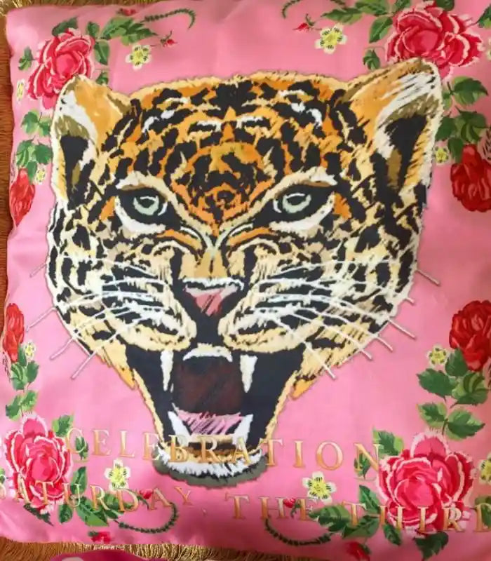 Pink Leopard Velvet Decorative Cushion Cover Fringed Edge Square 45 cm
