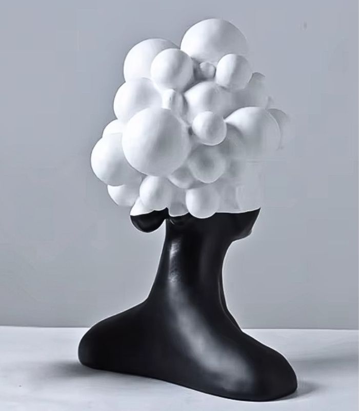 Modern Bust Sculpture Resin Handcrafted Black and White Large 49 cm