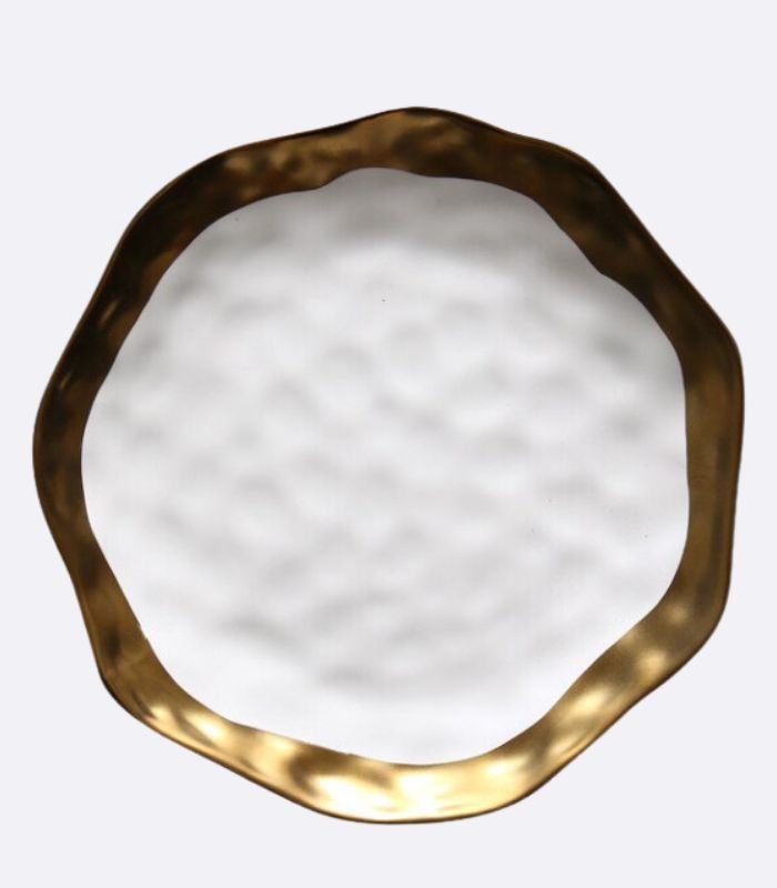 Gold Edge Porcelain Serving Platter Black & White 19.5 cm