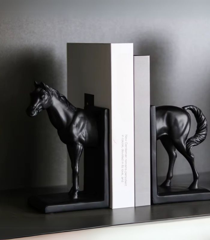 Set 2 Pcs Black Horse Bookends Resin