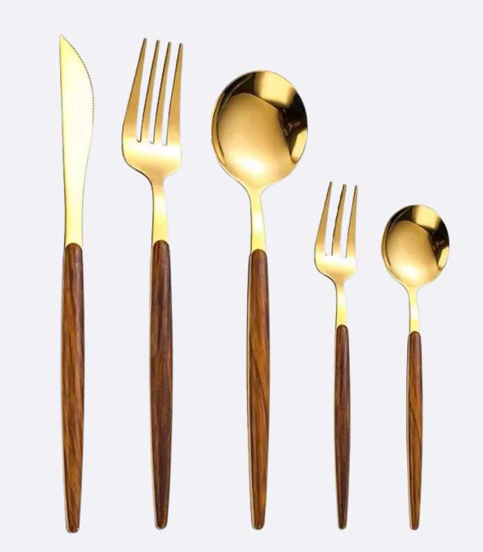 30 Pcs Cutlery Set Dinnerware 304 Stainless Steel Wooden Handle