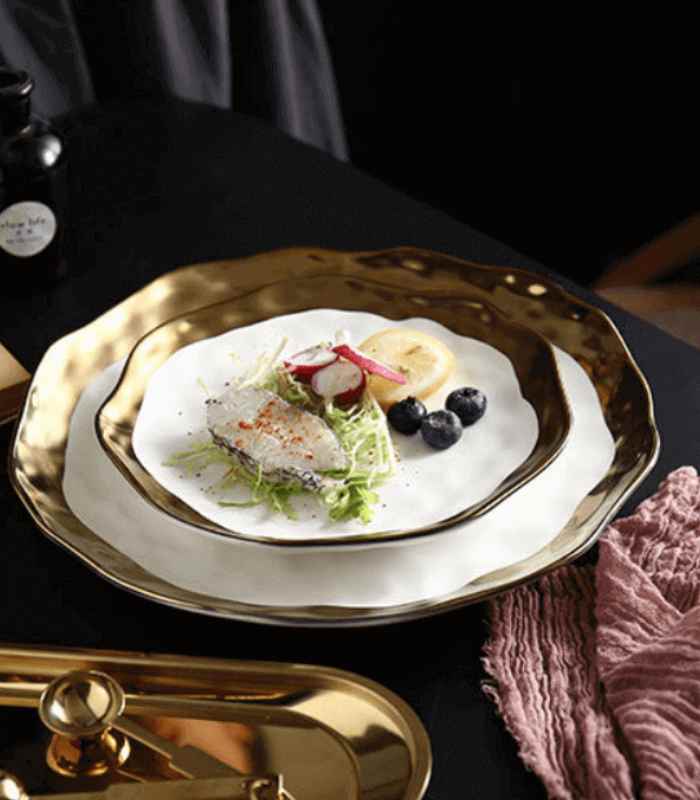 Gold Edge Porcelain Serving Platter Black & White 25cm