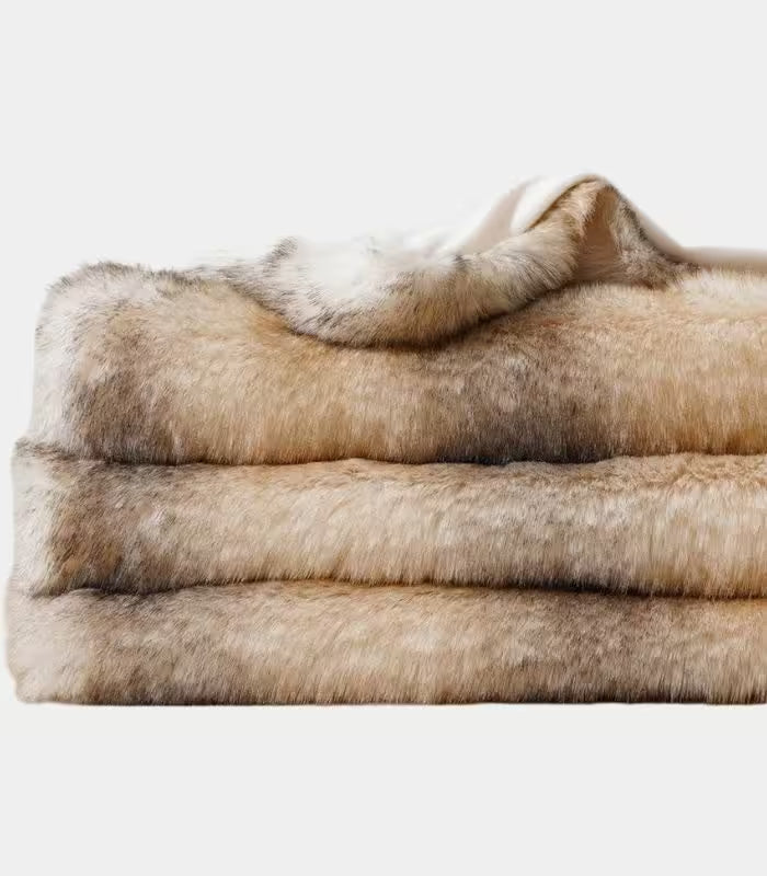 Plush Faux Fur Blanket Throw Cream - Golden Fawn