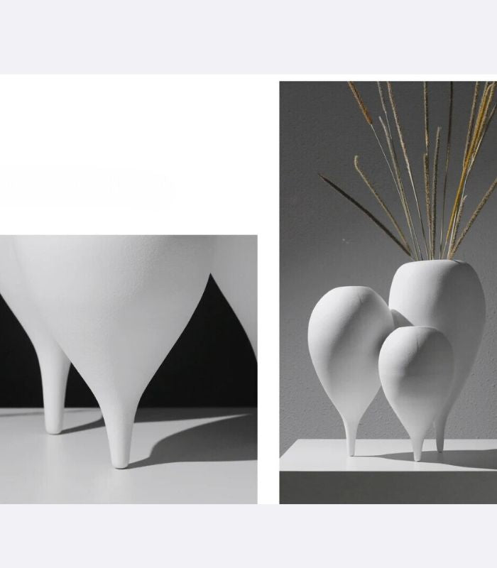 Modern Abstract Resin Vase Set - Sculptural White Wave Design 32 cm