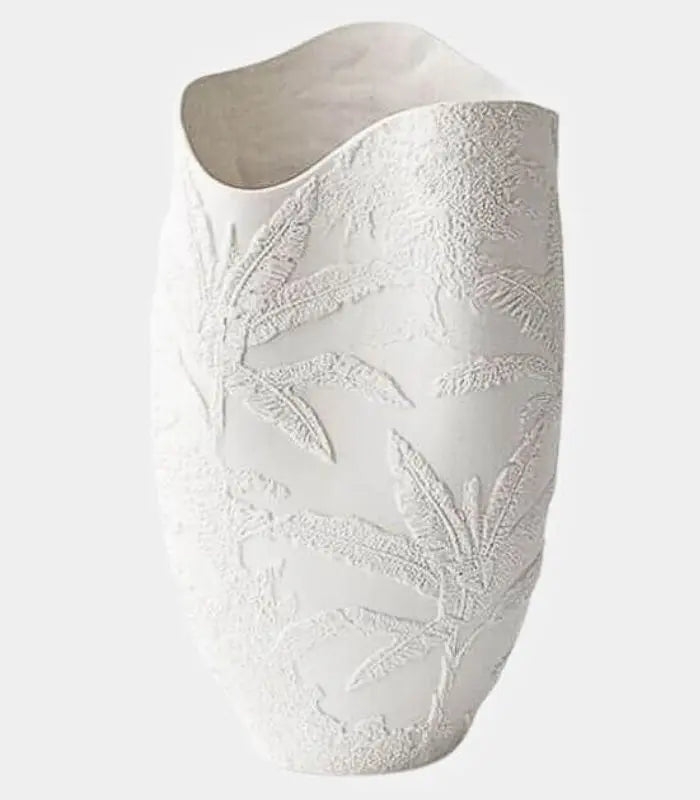 Ceramic Vase Embossed Tropical Palm 26 cm