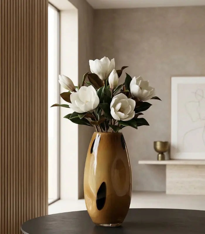 Solara Amber Glass Vase – Handblown Abstract Accent Design