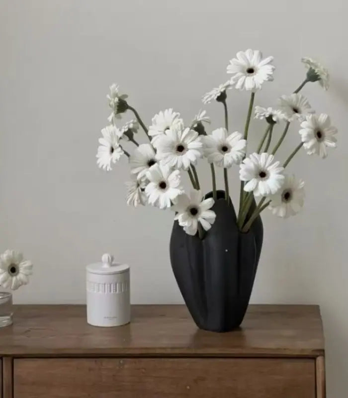 Noir Ceramic Vase Black Textured