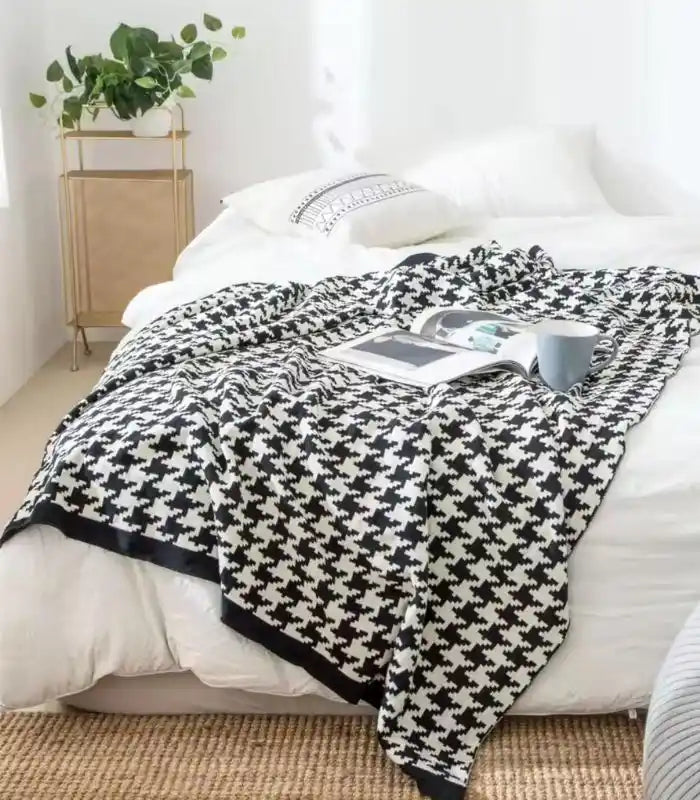 Houndstooth Throw Blanket Soft Cotton Large 150x200cm ( 59.1 x 78.7 in)