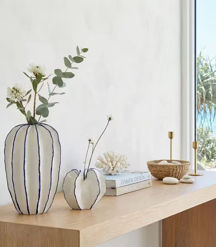 Ocean Star Vase Ceramic White Blue 20cm