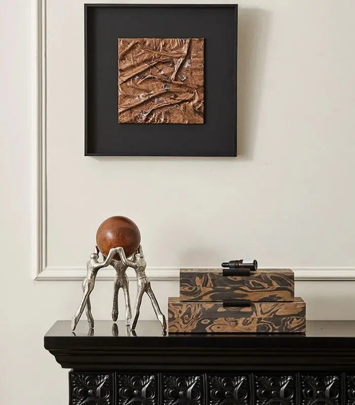 Artisan Marbled Wood Storage Box Set - Handcrafted Decorative Boxes with Metal Handles