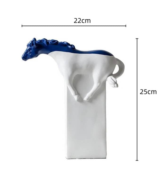 Abstract Horse Decorative Sculpture Resin White & Blue
