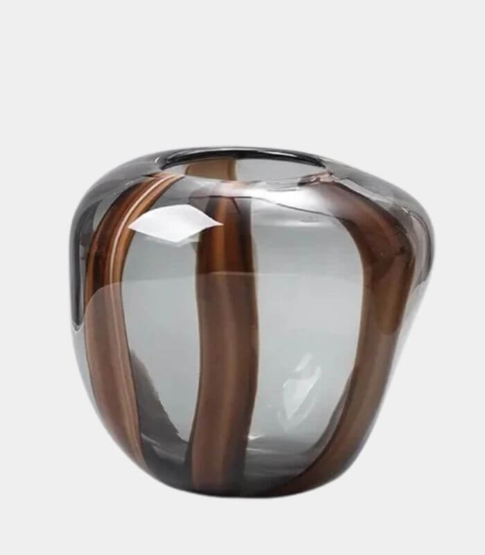 Brown Ribbon Glass Tabletop Vase – Handcrafted | 3 Sizes Available