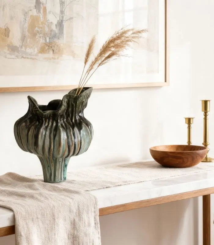 Verdant Ceramic Vase – Handcrafted Sculptural Design with Ombré Glaze