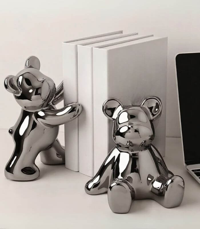 2 Pcs Set Teddy Bear Bookends Ceramic 15-19 cm