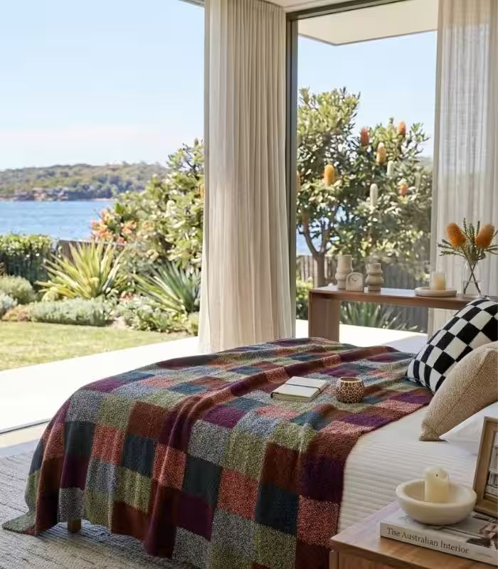 Brighton Multi-Colour Checkered Throw Blanket – Chunky Knit Acrylic Blanket for Sofa and Bed 130x160cm