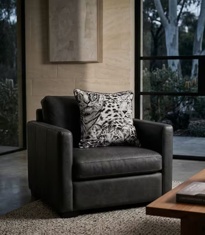 Savanna Wild Cat Cushion Cover – Monochrome Jacquard Wildlife Pillow Case