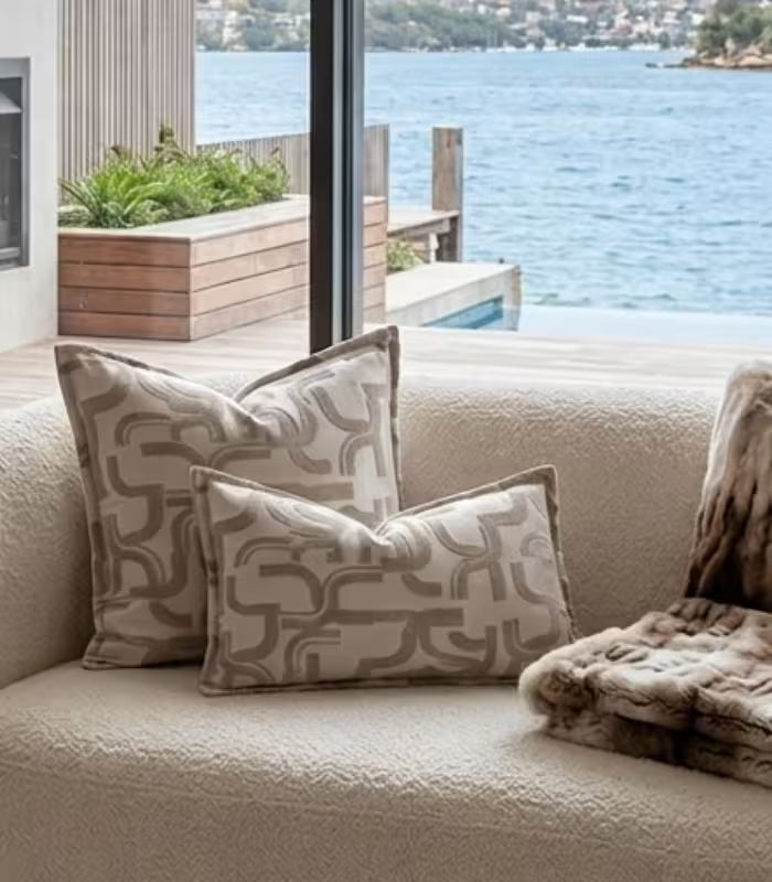 Meander Jacquard Cushion Cover Decorative Pillow Case Taupe & Ivory