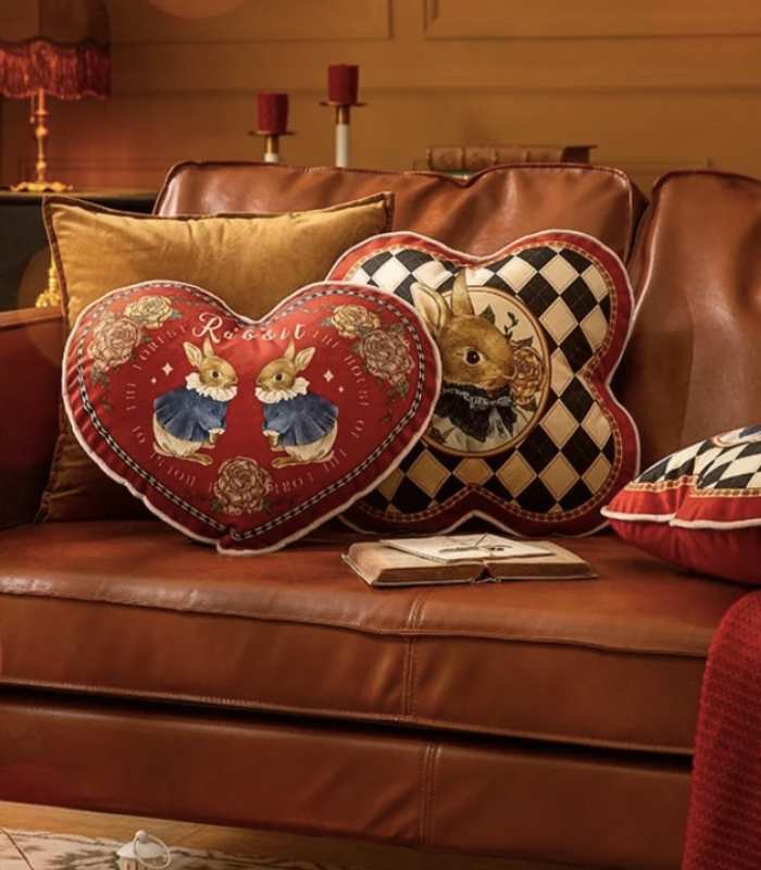 Throw Cushion with Insert Red Velvet Vintage Style