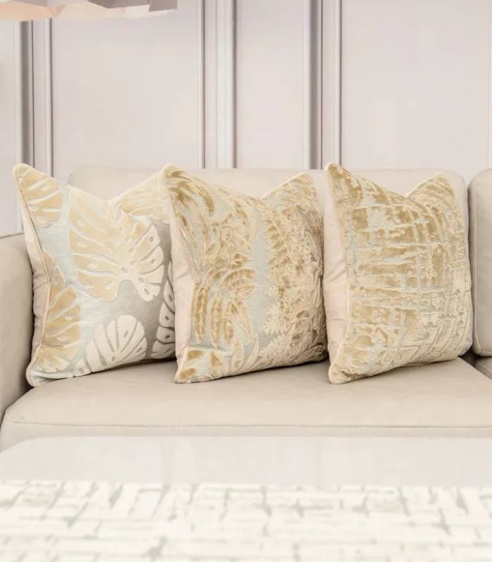 Velvet Floral Garden Cushion Cover Velvet Embroidery Beige
