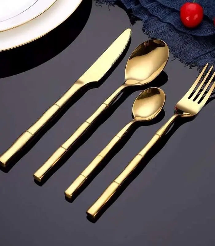 30 Pcs Stainless Steel Cutlery Set for 6 Bamboo Handle Style