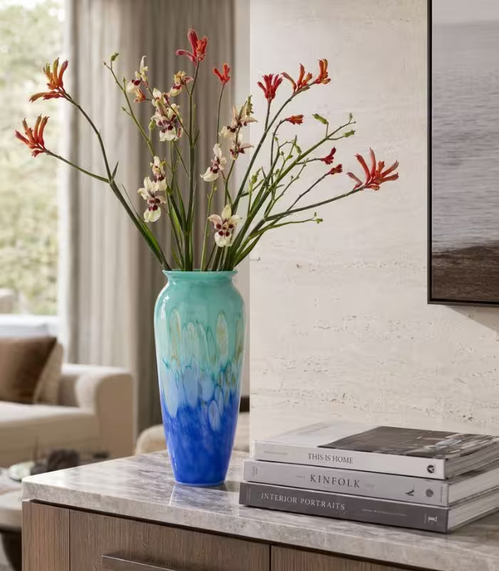 Laguna Handcrafted Glass Vase – Ombré Gradient from Turquoise to Sapphire 35 cm (13.78 in)