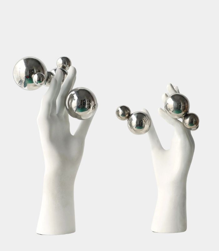 Ethereal Hand Sculpture with Metallic Spheres - Contemporary Art Décor