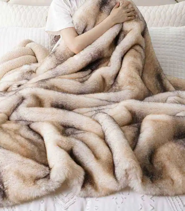Plush Faux Fur Blanket Throw Cream - Golden Fawn