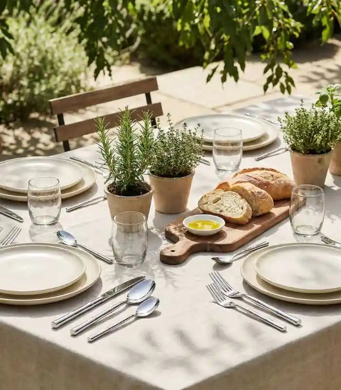 30 Pcs Stainless Steel Cutlery Set for 6 Bamboo Handle Style